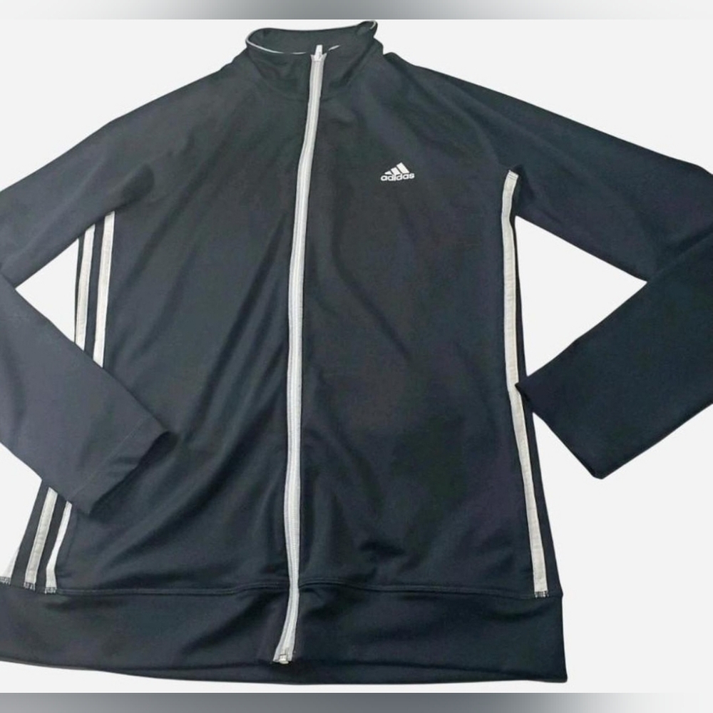 Adidas Climalite Track Jacket Womens Medium Black Full Zip Y2k